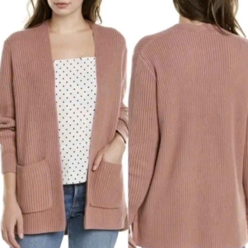 Madewell Ribbed Knit Duster Cardigan Sweater Women’s Small Mauve Pink Pockets